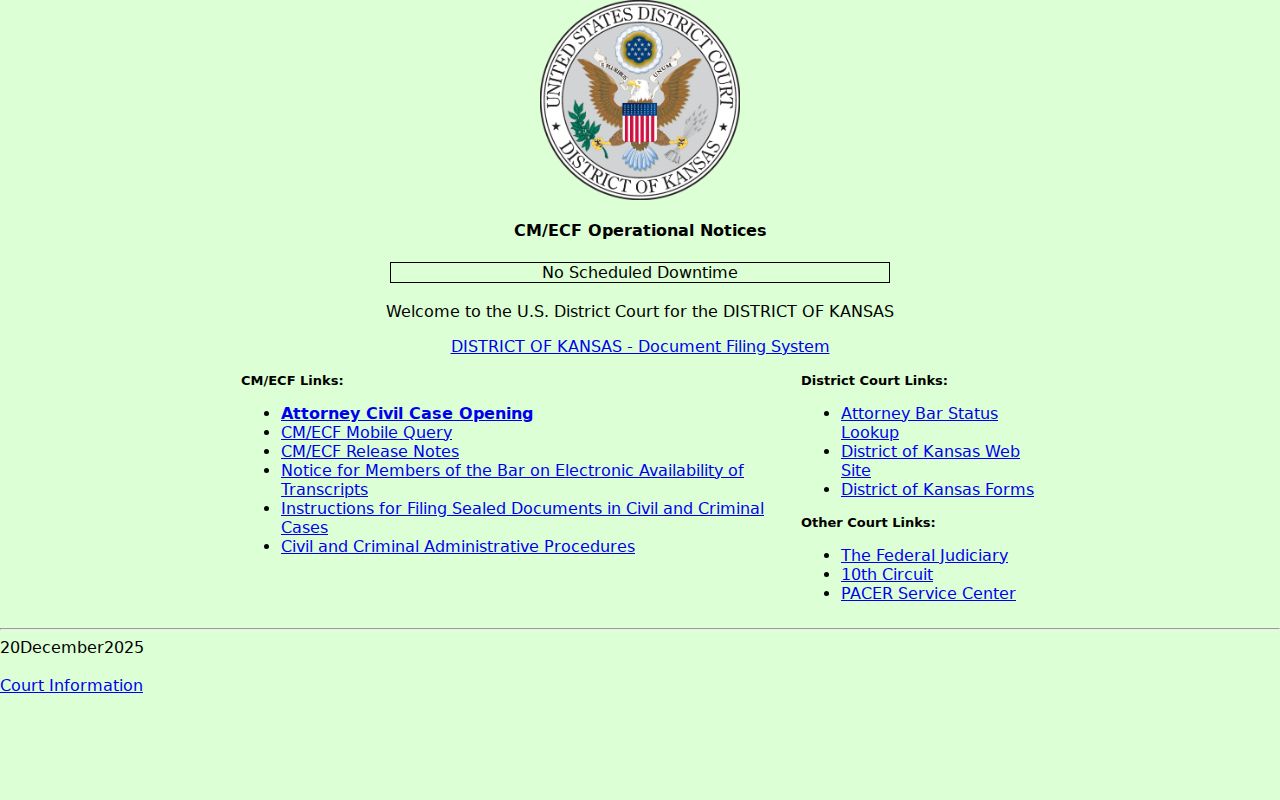 District of Kansas CM ECF federal filing gateway separate from Barton County CaseSearch