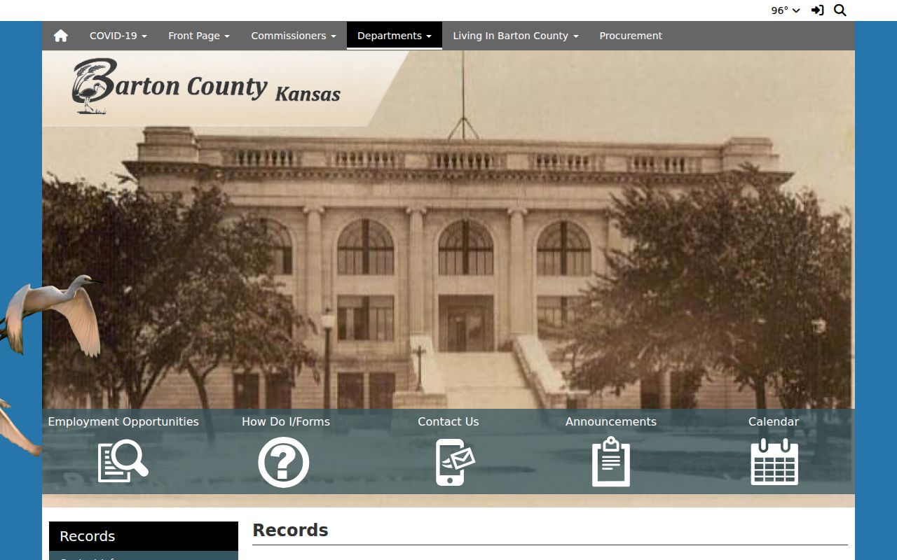Barton County records contact page showing separate court and county records offices